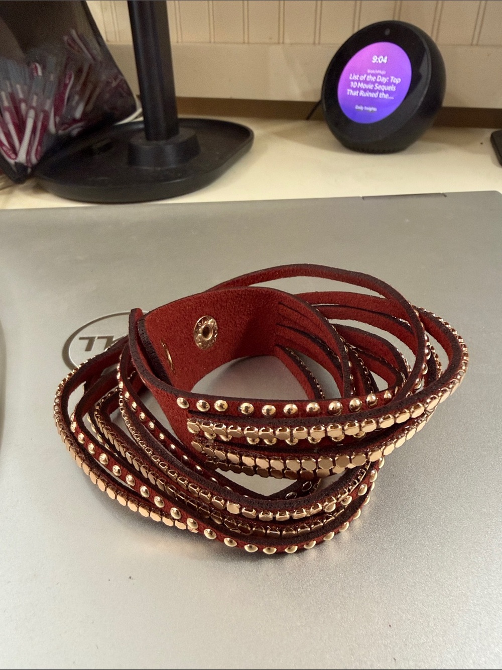 Beautiful wine suede stack studded bracelet NWOT
